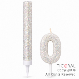 SET BENGALA Y VELA NUMERAL NUMERO 0 CON GIBRE BLANCO